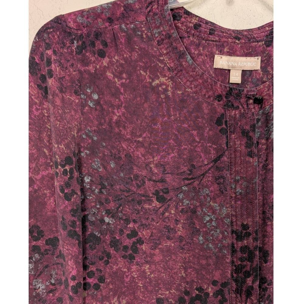 Banana Republic Womens Silk Floral Print Purple Button Front Blouse Size 14